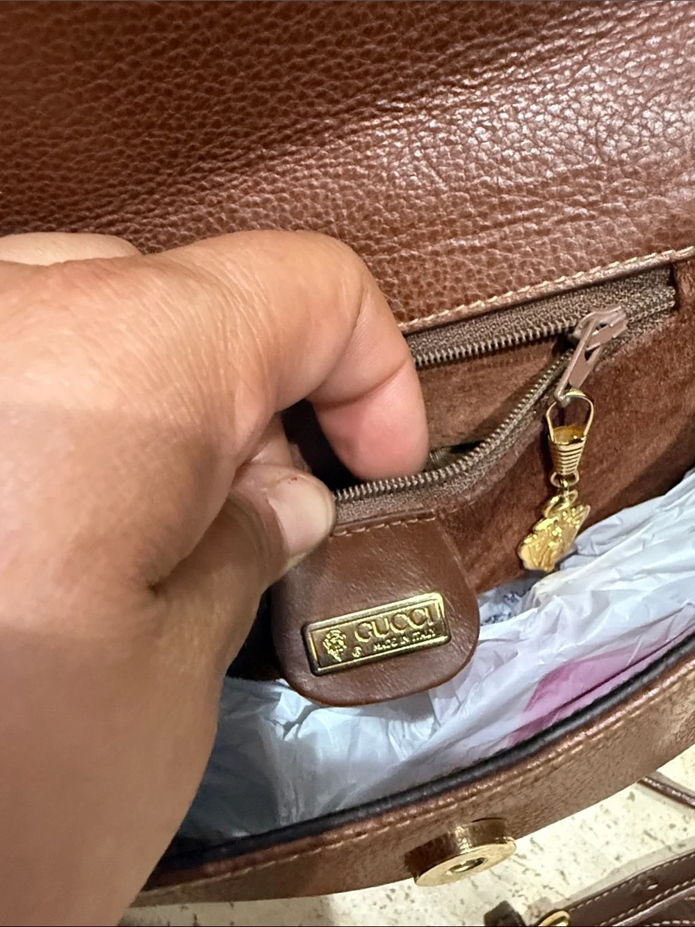 Gucci Brown Pebbled Leather Saddle Crossbody Bag - Picture 10 of 16